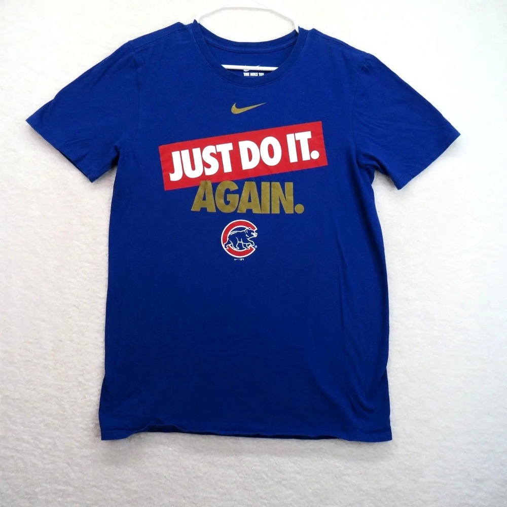 Chicago Cubs Shirt Mens Small Blue MLB Baseball Nike Just Do It Again Tee